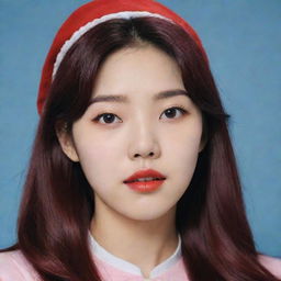 Generate an image of a fictional child that shares similar facial features and style elements with Irene from K-pop group, Red Velvet.