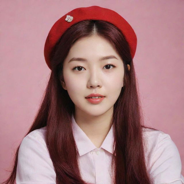 Generate an image of a fictional child that shares similar facial features and style elements with Irene from K-pop group, Red Velvet.