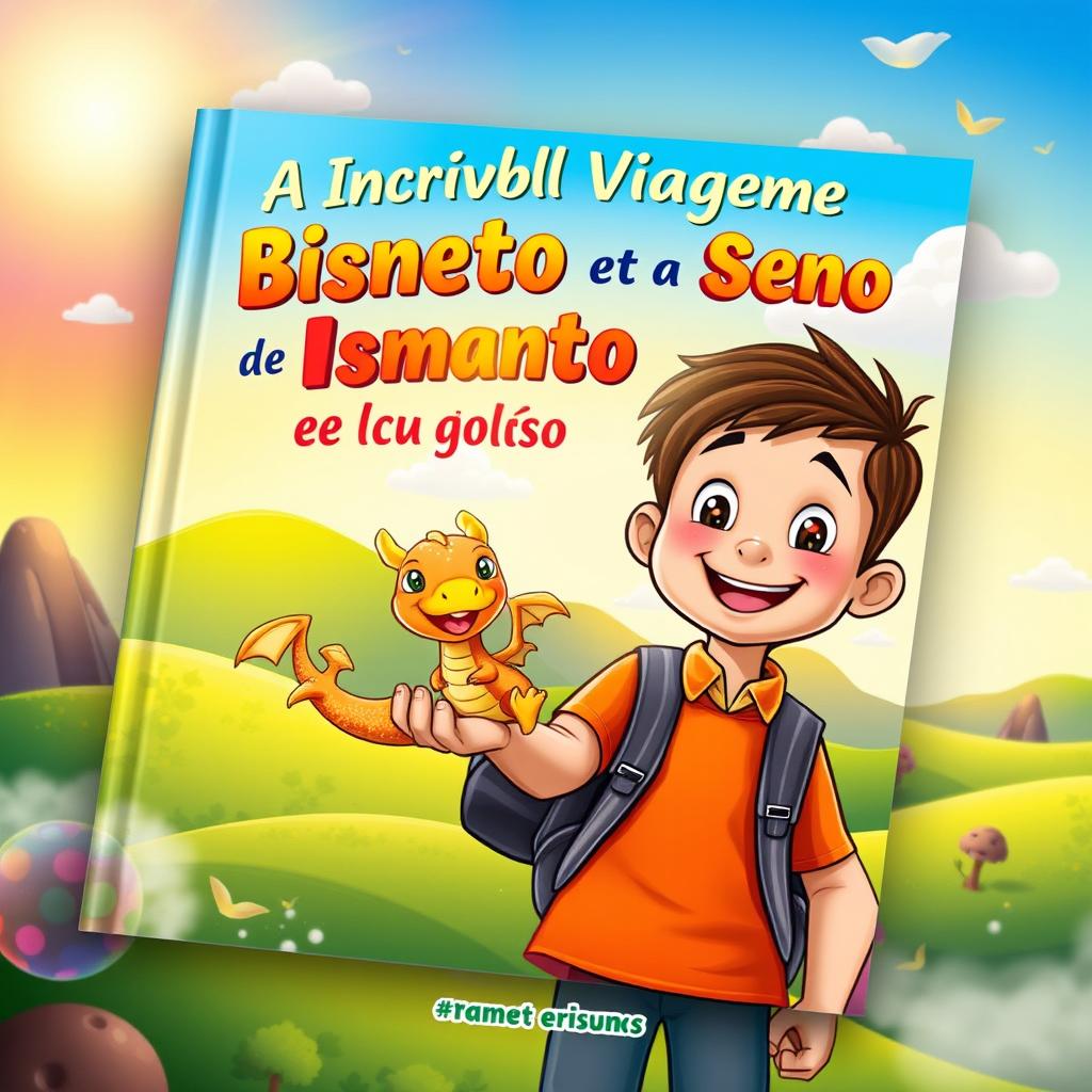 A captivating eBook cover for a children's book titled 'A Incrível Viagem de Bisneto e Seu Dragão de Bolso'