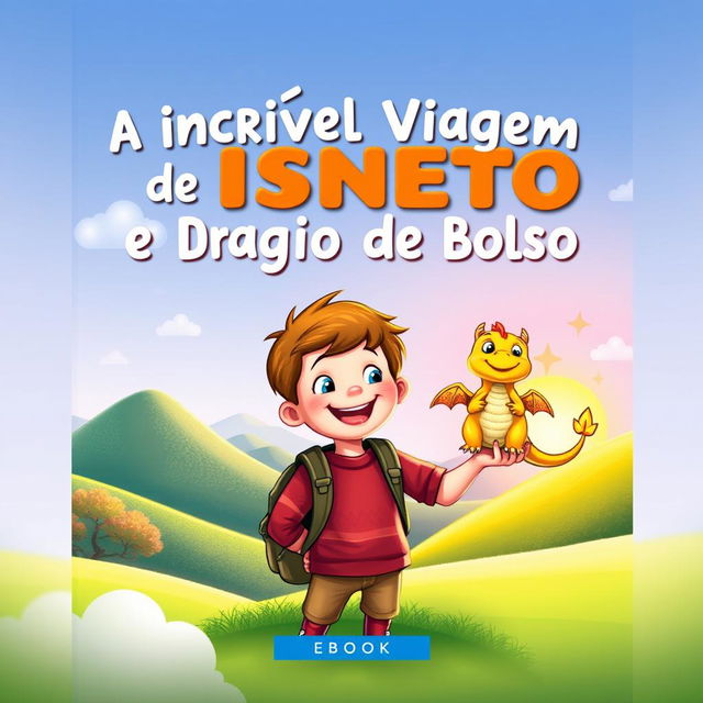 A captivating eBook cover for a children's book titled 'A Incrível Viagem de Bisneto e Seu Dragão de Bolso'