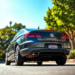 A sleek and elegant Volkswagen Passat CC parked on a picturesque street