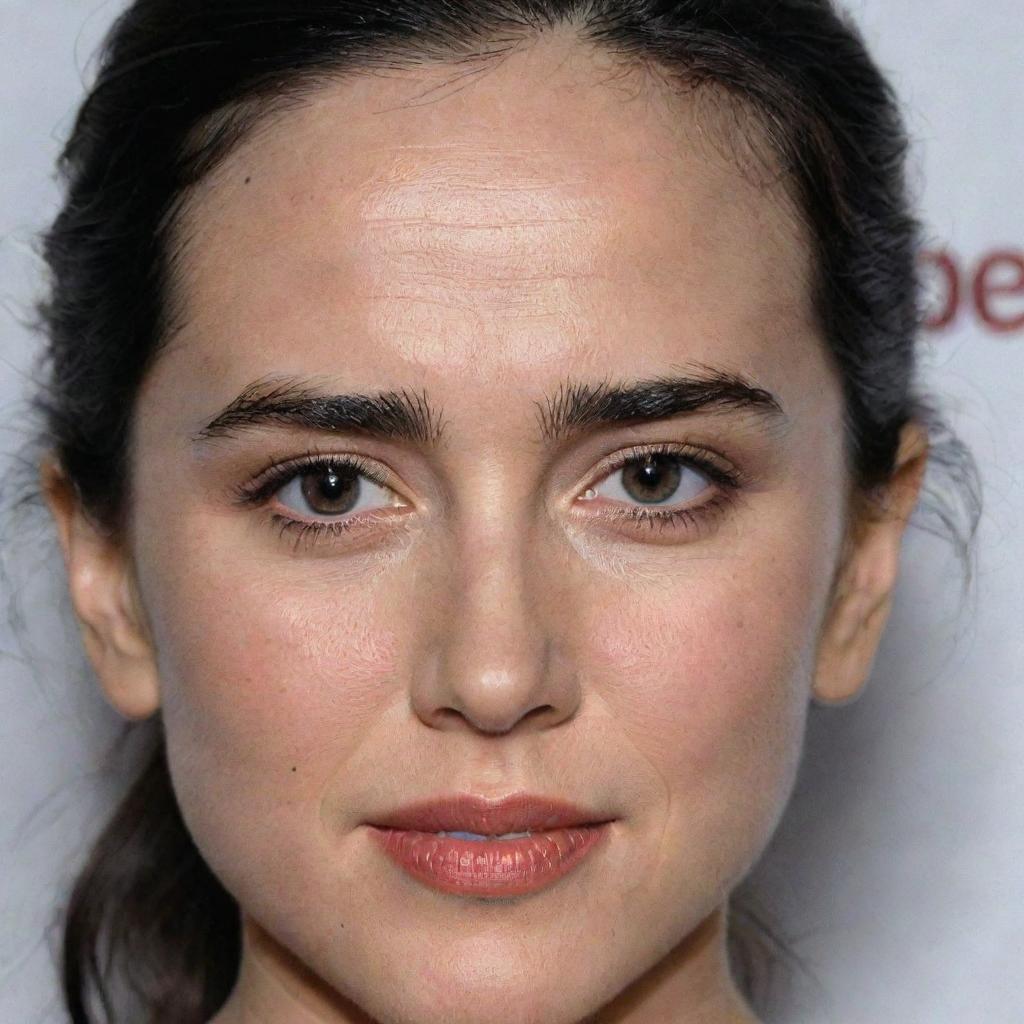 Generate an image of Jennifer Connelly's face, maintaining her characteristic features and expressions, set on a child's body.