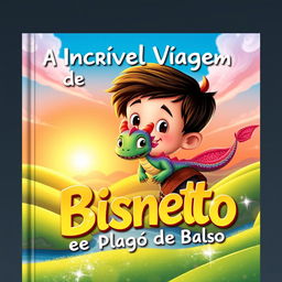 A vibrant and enchanting eBook cover for a children's book titled 'A Incrível Viagem de Bisneto e Seu Dragão de Bolso'