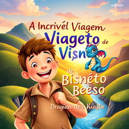 A vibrant and enchanting eBook cover for a children's book titled 'A Incrível Viagem de Bisneto e Seu Dragão de Bolso'