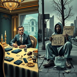 A powerful visual narrative illustrating the transformation from millionaire to impoverished