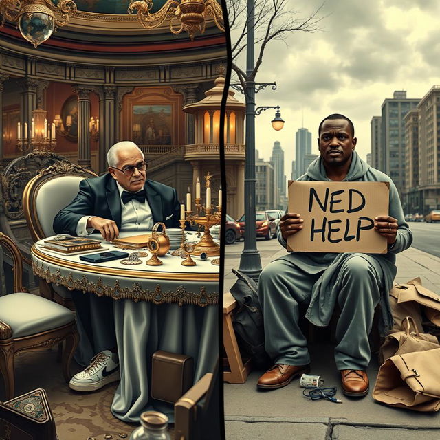 A powerful visual narrative illustrating the transformation from millionaire to impoverished