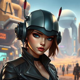 A female character inspired by Star Wars, featuring distinct Balosar antennae protruding from her head