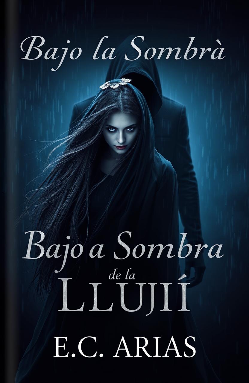 A captivating book cover for the romantic horror story "Bajo la Sombra de la Lluvia" by author "E