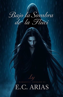 A captivating book cover for the romantic horror story "Bajo la Sombra de la Lluvia" by author "E