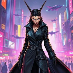 A slick Balosar female character with insect-like antennae, set in a Star Wars-inspired cyberpunk universe