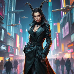 A slick Balosar female character with insect-like antennae, set in a Star Wars-inspired cyberpunk universe