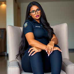 A captivating Brazilian female police officer, aged 18, showcasing beautiful curves, a big bubble butt, and giant firm breasts