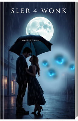 A captivating book cover design depicting a couple standing together under a large umbrella, their expressions intense as they gaze into each other's eyes