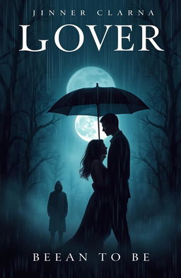 A book cover design that exudes an air of mystery, featuring a couple standing closely together under a large umbrella, their deep gaze focused intently on each other