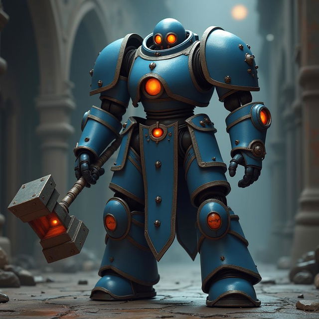 A medieval fantasy Warhammer 40k knight anime robot, just slightly larger than a human