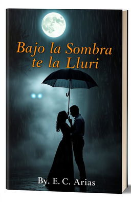 A book cover titled 'Bajo la Sombra de la Lluvia' that vividly evokes feelings of romance and terror