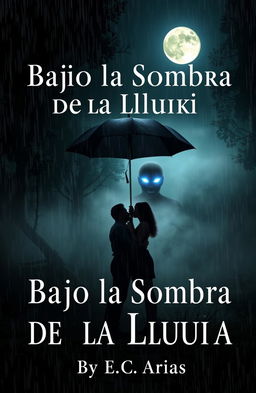 A book cover titled 'Bajo la Sombra de la Lluvia' that vividly evokes feelings of romance and terror