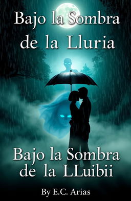 A book cover titled 'Bajo la Sombra de la Lluvia' that vividly evokes feelings of romance and terror