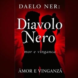 A captivating book cover for 'Diavolo Nero: Amor e Vingança' featuring a deep, dark red background that instills a sense of mystery and passion