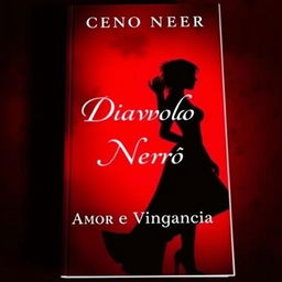 A captivating book cover for 'Diavolo Nero: Amor e Vingança' featuring a deep, dark red background that instills a sense of mystery and passion