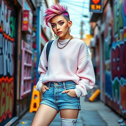 A stylish young femboy, exuding a playful and fashionable vibe