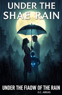 A captivating book cover for a romance and terror novel titled 'Under the Shadow of the Rain'