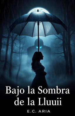 A book cover titled "Bajo la Sombra de la Lluvia" that beautifully contrasts romance and terror