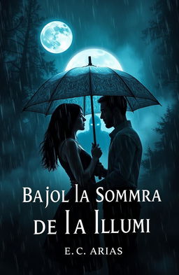 A book cover titled "Bajo la Sombra de la Lluvia" that beautifully contrasts romance and terror