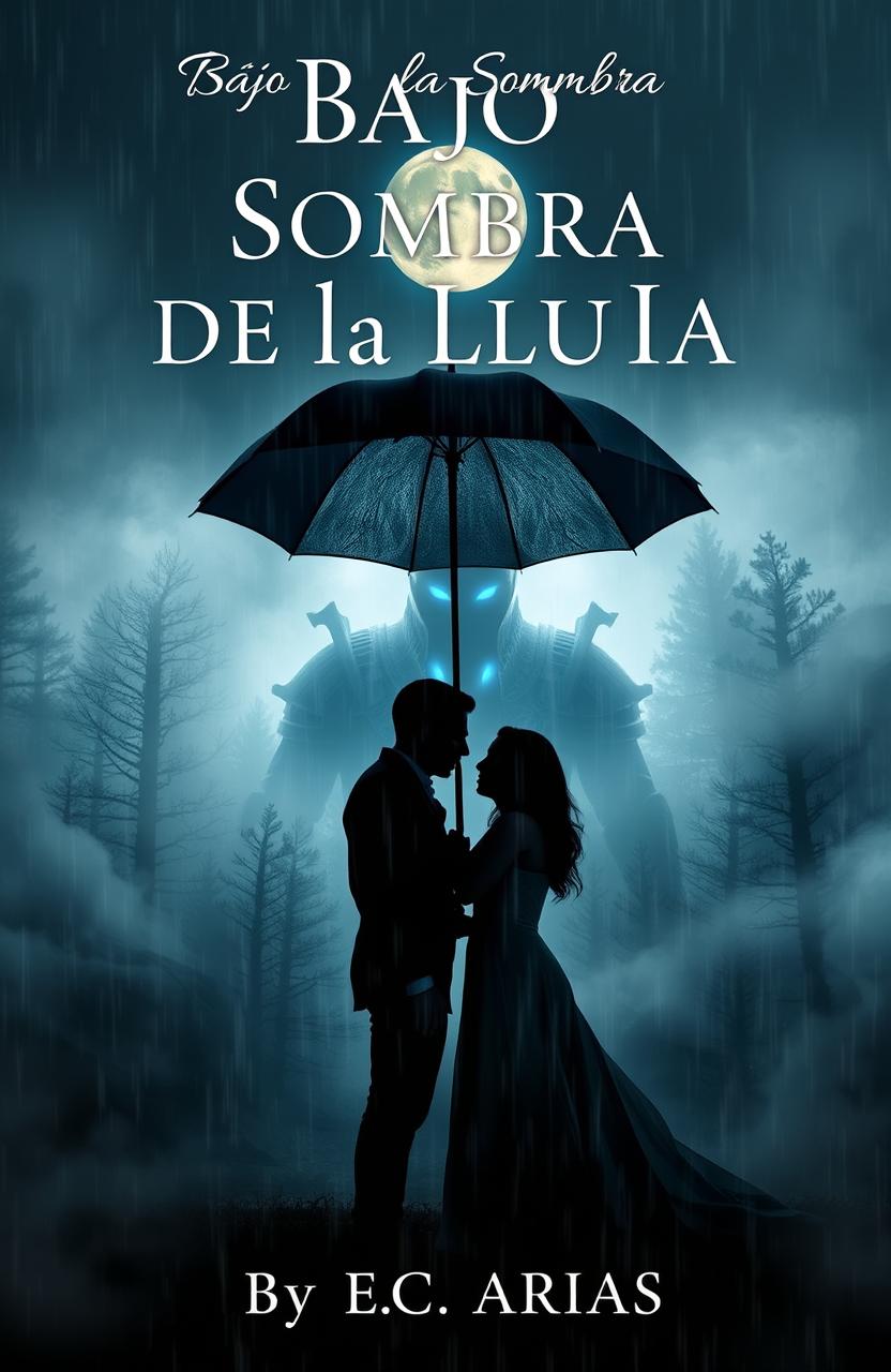 A captivating book cover for a romance and terror novel titled "Bajo la Sombra de la Lluvia"