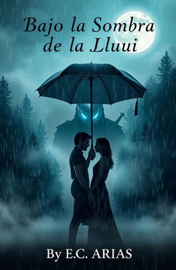 A captivating book cover for a romance and terror novel titled "Bajo la Sombra de la Lluvia"