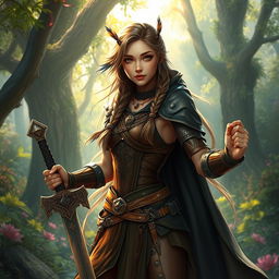 A captivating fantasy RPG character named Lona, depicted as a fierce and adventurous young woman