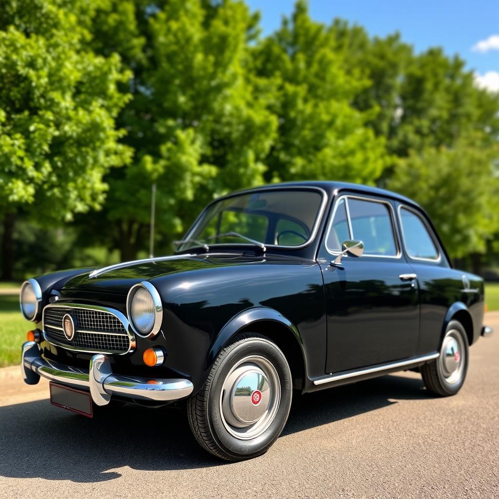 A classic 1966 Fiat 1800 in black, showcasing its vintage charm and sleek design