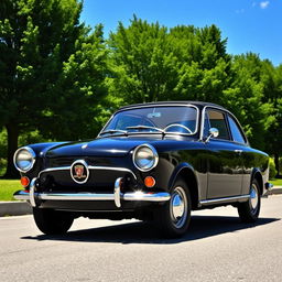 A classic 1966 Fiat 1800 in black, showcasing its vintage charm and sleek design