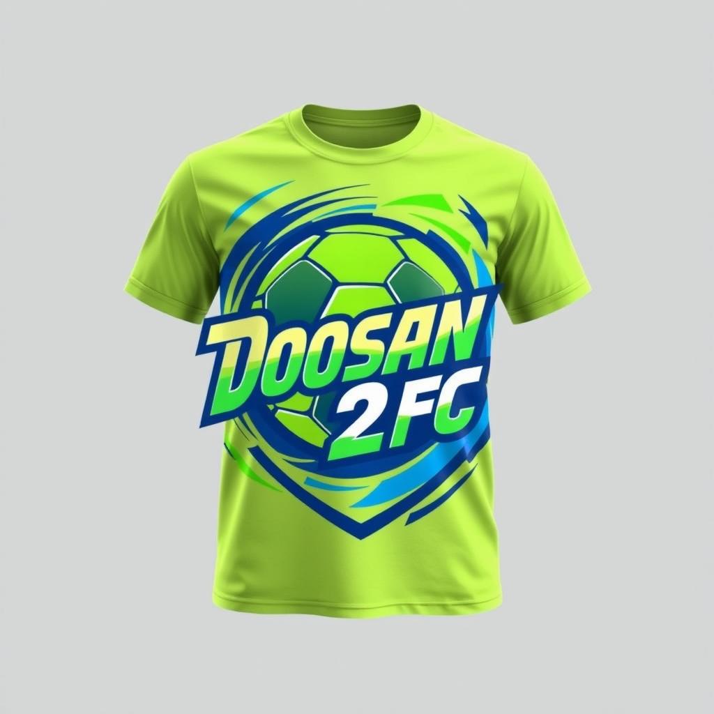 A dynamic and modern T-shirt design for a fictional football team named "Doosan 2 FC"