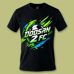 A dynamic and modern T-shirt design for a fictional football team named "Doosan 2 FC"