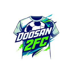 A dynamic and modern T-shirt design for a fictional football team named "Doosan 2 FC"