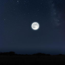 A lively cow soaring over a bright, full moon against a starlit pitch-black sky.