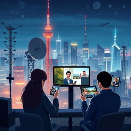 A visually engaging depiction of modern digital video broadcasting and communication technologies