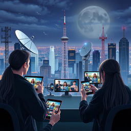 A visually engaging depiction of modern digital video broadcasting and communication technologies