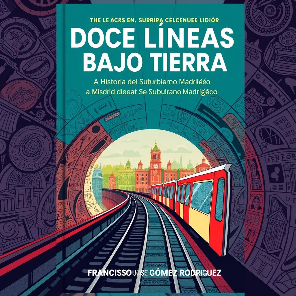 A book cover design for 'Doce Líneas Bajo Tierra: La Historia del Suburbano Madrileño' by Francisco José Gómez Rodríguez