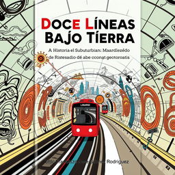 A book cover design for 'Doce Líneas Bajo Tierra: La Historia del Suburbano Madrileño' by Francisco José Gómez Rodríguez