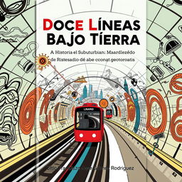 A book cover design for 'Doce Líneas Bajo Tierra: La Historia del Suburbano Madrileño' by Francisco José Gómez Rodríguez