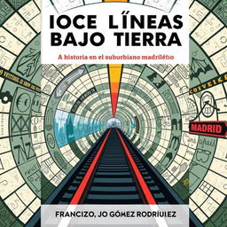 A book cover design for 'Doce Líneas Bajo Tierra: La Historia del Suburbano Madrileño' by Francisco José Gómez Rodríguez