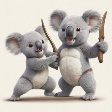A warrior koala in mid-combat against another warrior koala, depicted in an easy-to-draw style