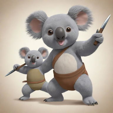 A warrior koala in mid-combat against another warrior koala, depicted in an easy-to-draw style
