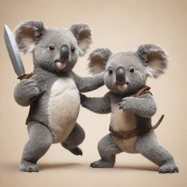A warrior koala in mid-combat against another warrior koala, depicted in an easy-to-draw style