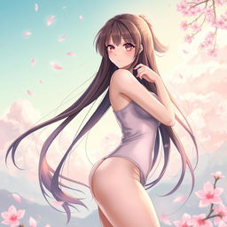 A beautifully illustrated anime-style artwork featuring a confident and attractive woman with long flowing hair, striking a bold pose