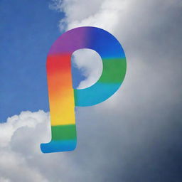 A letter J featuring vibrant, flowing colors of a rainbow against a cloudy sky.