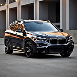 A 2024 BMW X1 featuring a sleek matte black finish with an enhanced body kit that emphasizes its modern and sporty design