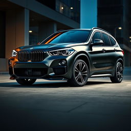 A 2024 BMW X1 featuring a sleek matte black finish with an enhanced body kit that emphasizes its modern and sporty design